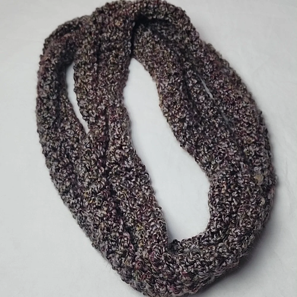 Chunky Crocheted Infinity Scarf in Multicolor Earth Hues Handmade